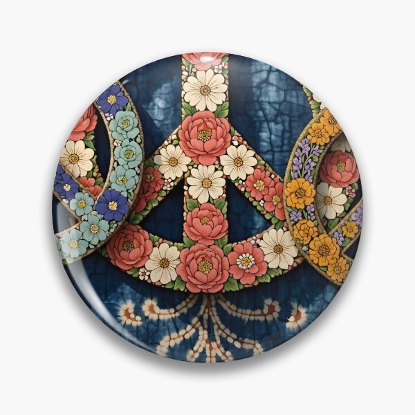 Item preview, Floral Peace Symbols on Batik Fabric Background designed and sold by Sybille-Yates.