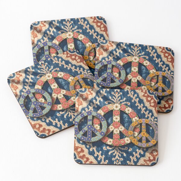 Item preview, Floral Peace Symbols on Batik Fabric Background designed and sold by Sybille-Yates.
