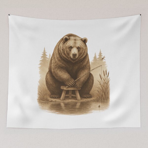 Item preview, Funny Bear Fishing Camping Vintage designed and sold by No Excuses Supply.