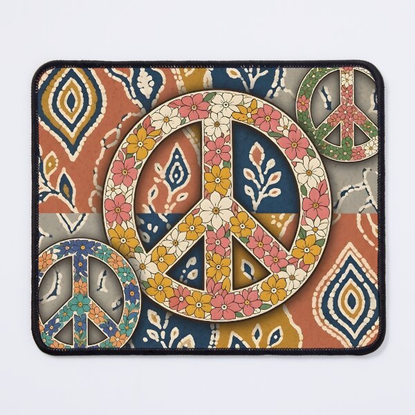 Item preview, Floral Peace Symbols on Batik Fabric Background designed and sold by Sybille-Yates.