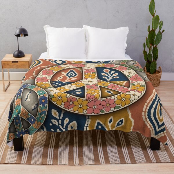 Item preview, Floral Peace Symbols on Batik Fabric Background designed and sold by Sybille-Yates.