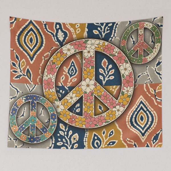 Item preview, Floral Peace Symbols on Batik Fabric Background designed and sold by Sybille-Yates.