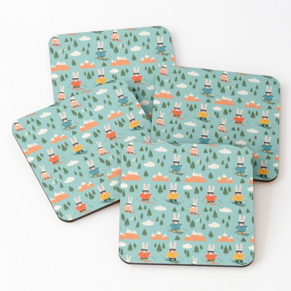 Item preview, Cute Skiing Rabbits Winter Mountain Snow Pattern designed and sold by NicolasGlowArt.