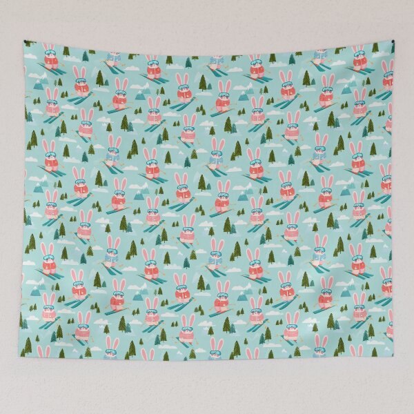 Item preview, Cute Skiing Bunny Winter Sports Pattern designed and sold by NicolasGlowArt.