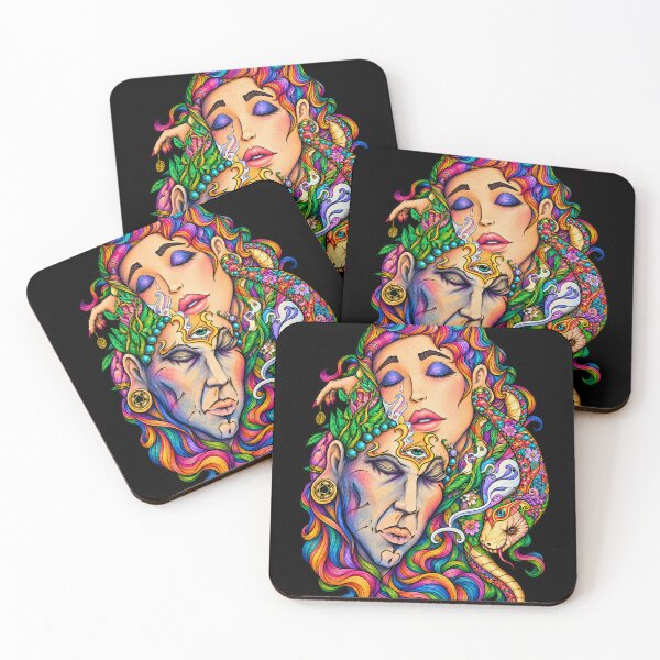 Item preview, Interwoven Faces and Serpent – Colorful Visionary Art designed and sold by spacechakra.