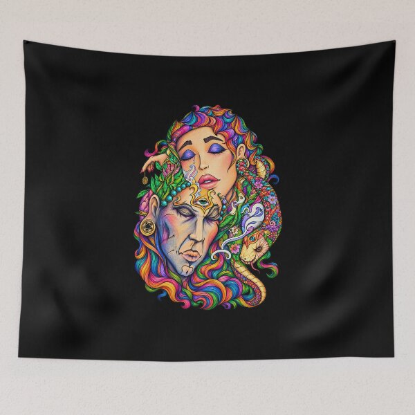 Item preview, Interwoven Faces and Serpent – Colorful Visionary Art designed and sold by spacechakra.