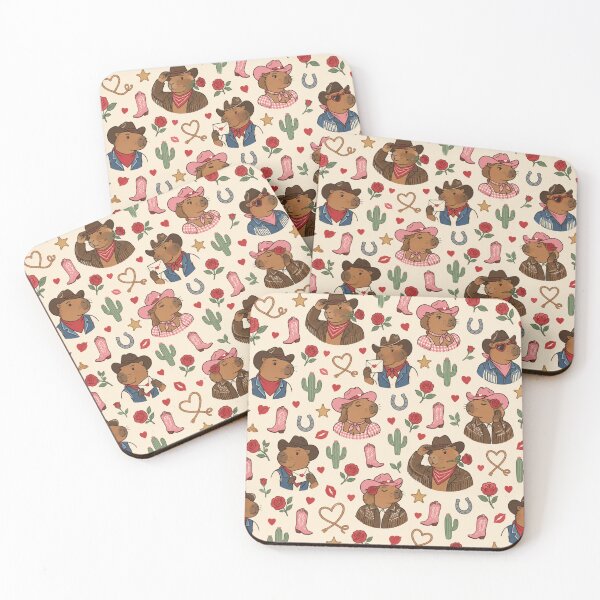 Item preview, Capybara Cowboy | Flirty Western Capybaras with Pink Cowboy Hats, Roses and Love Letters designed and sold by Furrenzy.