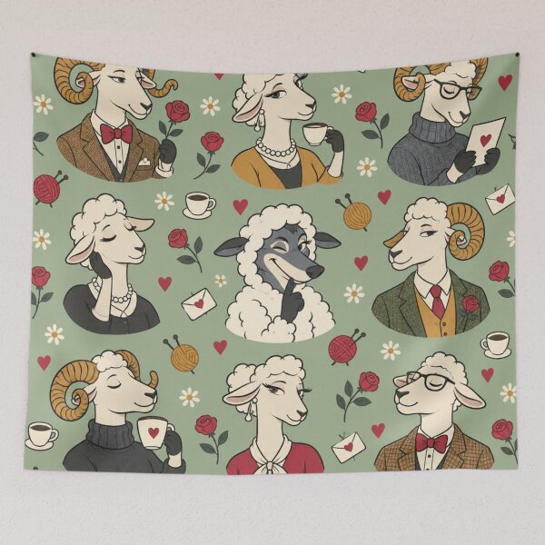 Item preview, Anthro Sheep | Dapper Rams, Elegant Ewes and a Wolf in Sheep's Clothing with Roses and Coffee designed and sold by Furrenzy.