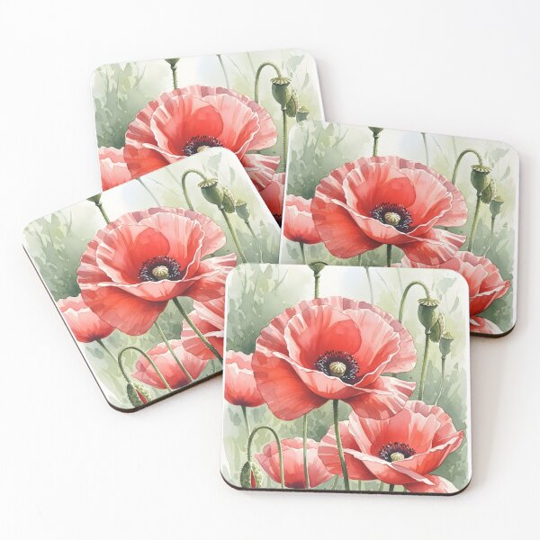 Item preview, Scarlet Poppy Blooms in a Loose Watercolor Garden designed and sold by VelloomStore.