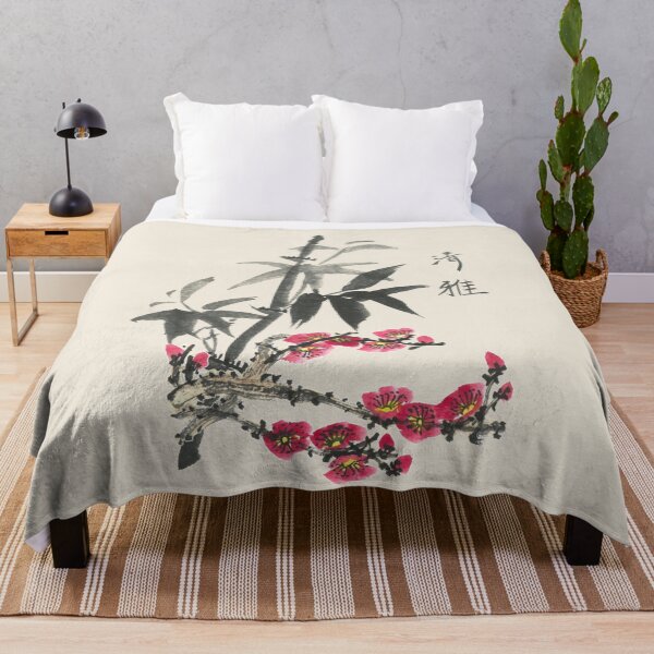 Item preview, Red Plum Blossom and Ink Bamboo | East Asian Brush Art designed and sold by HiddenJadeArtStudio.