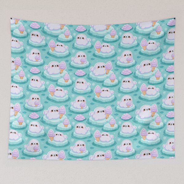Item preview, Cute Baby Seals Ice Cream Arctic Winter Pattern designed and sold by NicolasGlowArt.