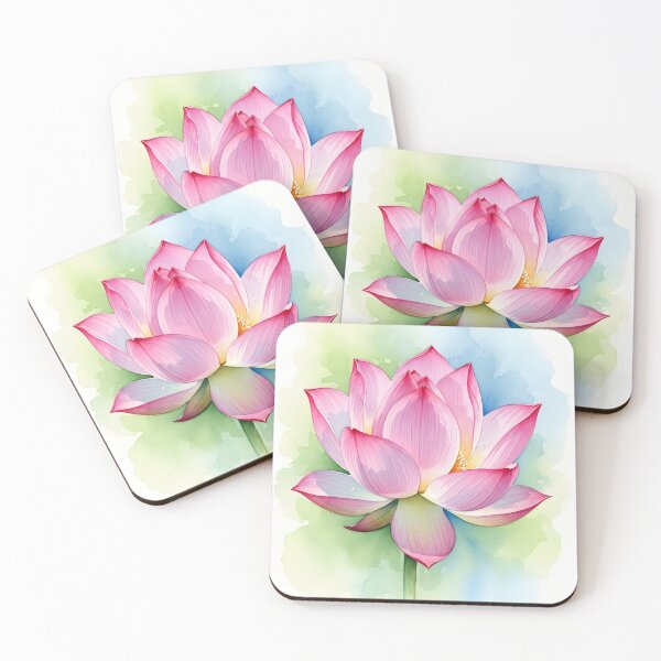 Item preview, Blooming Pink Lotus with Soft Blue Green Watercolor designed and sold by VelloomStore.