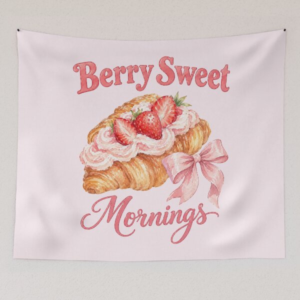 Item preview, Berry Sweet Mornings – Strawberry Cream Croissant Watercolor Art designed and sold by Verycutethings.