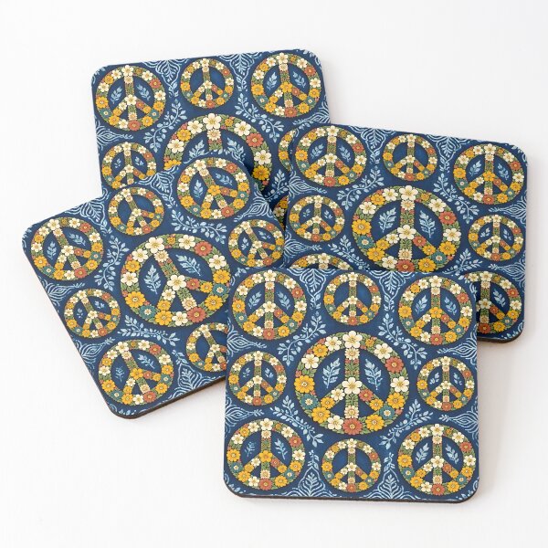 Item preview, Floral Peace Symbols on Batik Fabric Background designed and sold by Sybille-Yates.