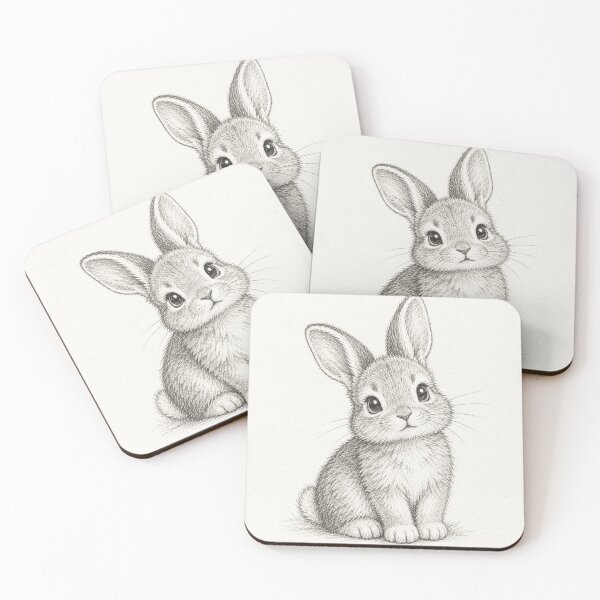 Item preview, Cute Bunny Rabbit Pencil Drawing – Adorable Fluffy Rabbit Art designed and sold by compugrove.