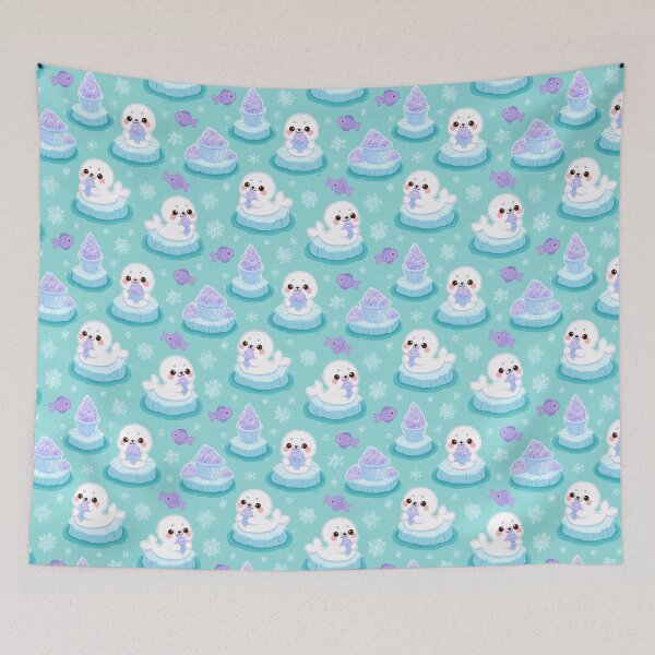 Item preview, Cute Baby Seal Eating Shaved Ice Kawaii Pattern designed and sold by NicolasGlowArt.