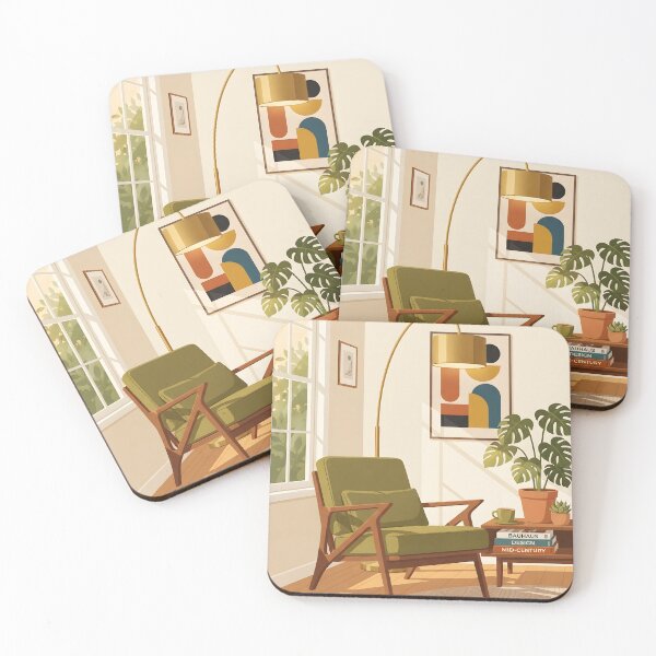 Item preview, Mid Century Modern Study Nook - Retro Aesthetic Bauhaus Print designed and sold by MissoStudio.