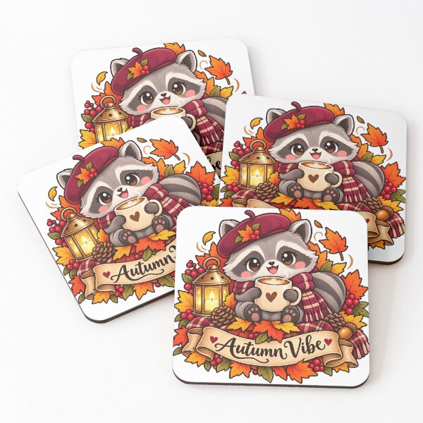 Item preview, Cute Cozy Autumn Vibe Raccoon Drinking Coffee Illustration designed and sold by ArtsAmaze.
