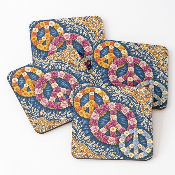 Item preview, Floral Peace Symbols on Batik Fabric Background designed and sold by Sybille-Yates.