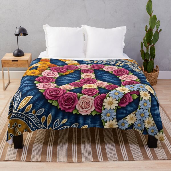 Item preview, Floral Peace Symbols on Batik Fabric Background designed and sold by Sybille-Yates.