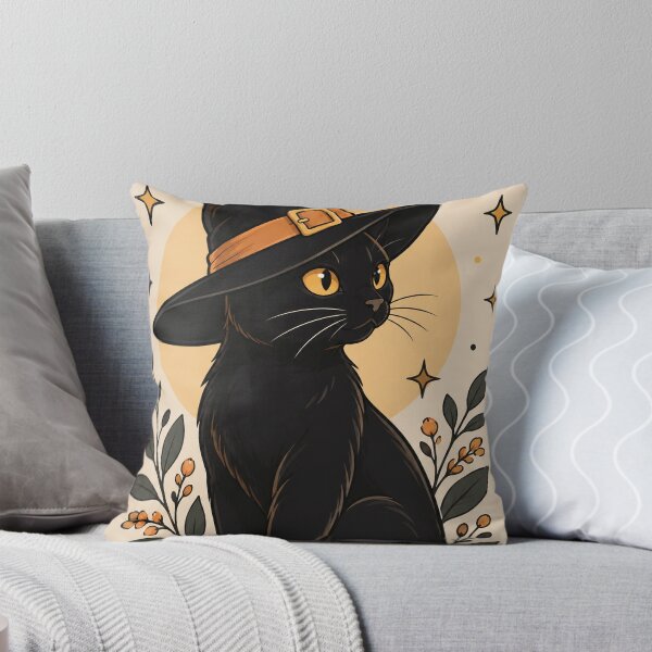 Item preview, Black Cat Witch with Crescent Moon – Vintage Halloween Art designed and sold by kstheladesigns.