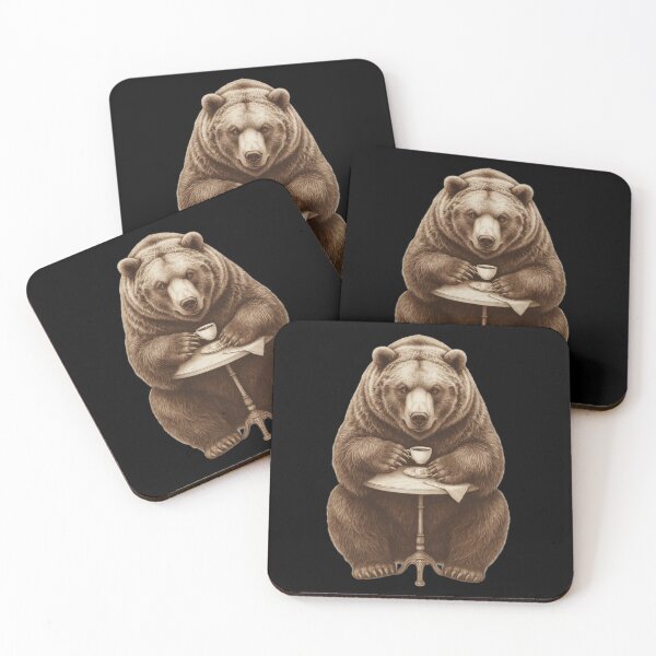 Item preview, Cozy Bear Enjoying Coffee at a Tiny Table designed and sold by No Excuses Supply.