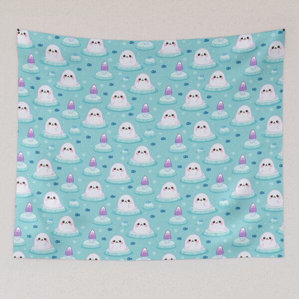 Item preview, Kawaii Baby Seals Winter Ice Floe Pattern designed and sold by NicolasGlowArt.