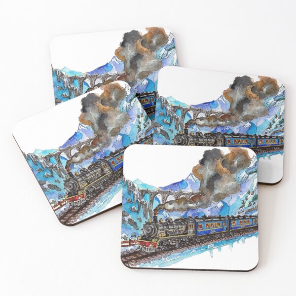 Item preview, Majestic Winter Journey Mountain Steam Train Watercolor designed and sold by DesseindImages.