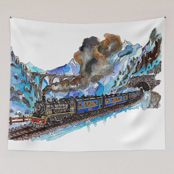 Item preview, Majestic Winter Journey Mountain Steam Train Watercolor designed and sold by DesseindImages.