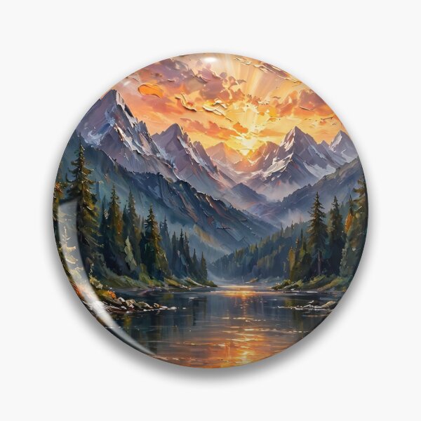 Artikelvorschau, Friedlicher Sonnenuntergang am Bergsee | Lebhafter Impasto-Effekt entworfen und verkauft von doinitzart.