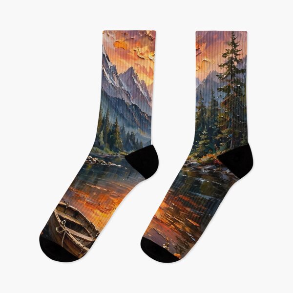 Item preview, Serene Mountain Lake Sunset | Vibrant Impasto Effect  designed and sold by doinitzart.