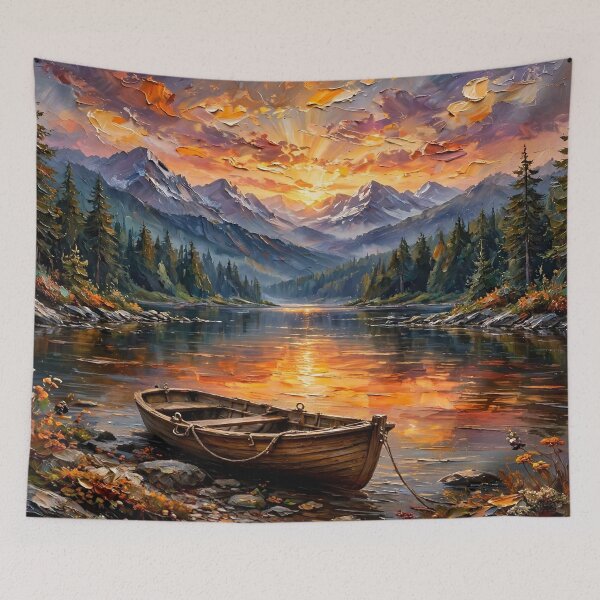 Item preview, Serene Mountain Lake Sunset | Vibrant Impasto Effect  designed and sold by doinitzart.