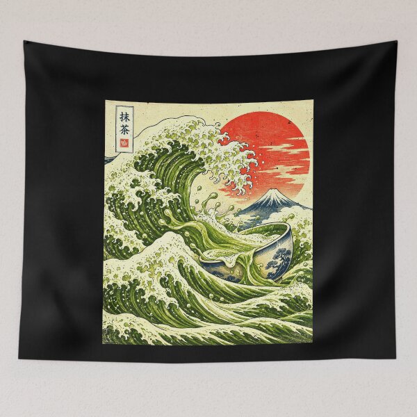 Item preview, Matcha Great Wave Spilling Into a Tea Bowl designed and sold by elderberry.