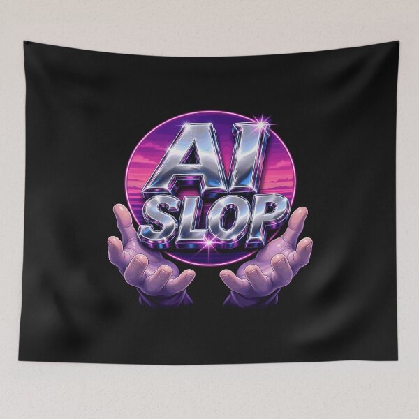 Item preview, AI Slop - Retro Chrome Logo Too Many Fingers designed and sold by Rebel Rewind.