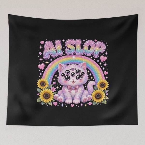 Item preview, AI Slop - Cursed Glitter Kitten designed and sold by Rebel Rewind.