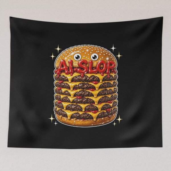 Item preview, AI Slop - Glossy Burger With Too Many Patties designed and sold by Rebel Rewind.