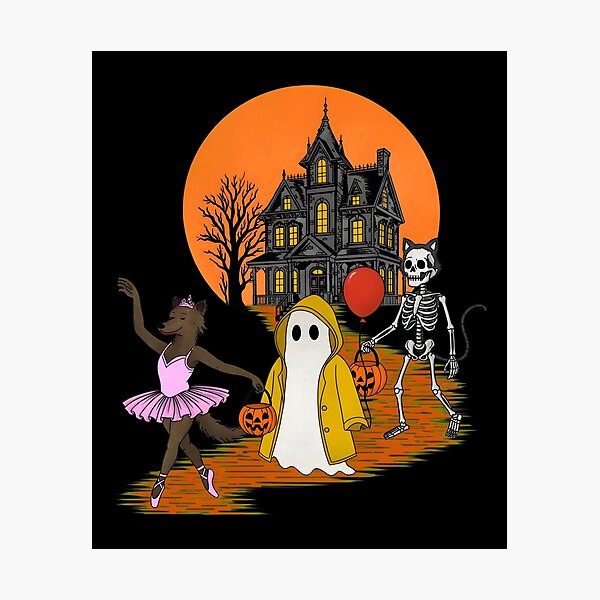 Item preview, Spooky Night Ballet Ghost Skeleton Haunted House Art designed and sold by GiaoCalonas.