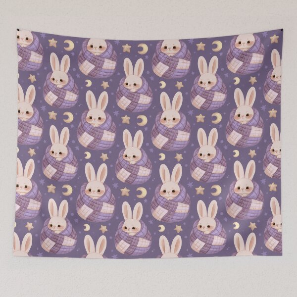 Item preview, Kawaii Bunny Snuggle Stars Moon Dreamy Pattern designed and sold by NicolasGlowArt.