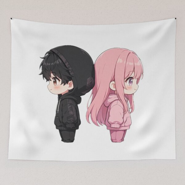 Item preview, Anime Couple Chibi Design | Cute Matching Couple Black Hoodie and Pink Hoodie designed and sold by HoMya.