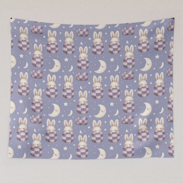 Item preview, Cute Sleeping Bunny Plaid Blanket Moon Stars designed and sold by NicolasGlowArt.