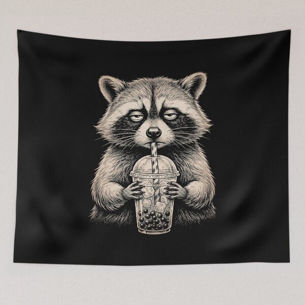 Item preview, Grumpy Raccoon Drinking Boba Tea designed and sold by dudelinart.
