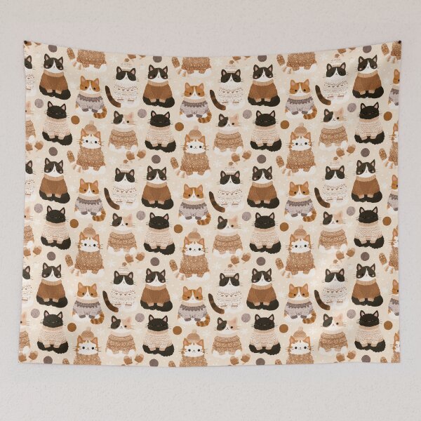 Item preview, Cozy Winter Cats in Sweaters Kawaii Pattern designed and sold by NicolasGlowArt.