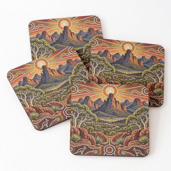 Item preview, Aboriginal Inspired Dot Art - Warrumbungle Sunset and Kangaroos designed and sold by GrinGalore.