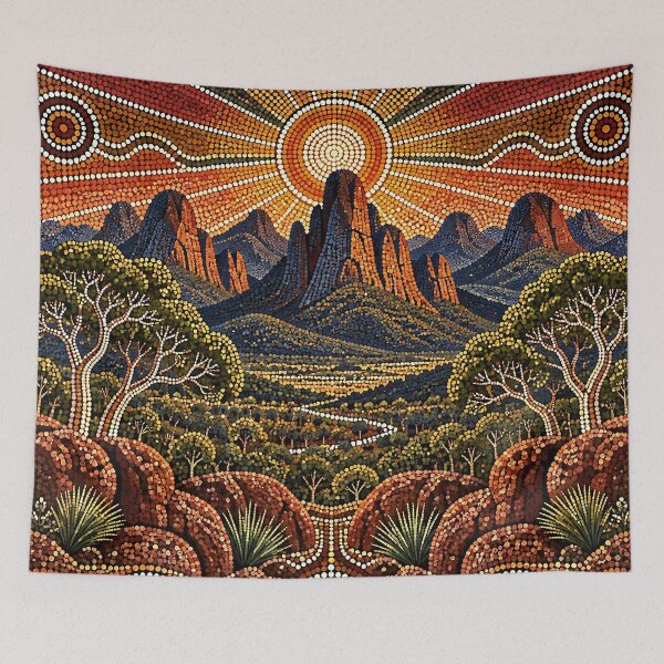 Item preview, Aboriginal Inspired Dot Art - Warrumbungle Sunset and Kangaroos designed and sold by GrinGalore.