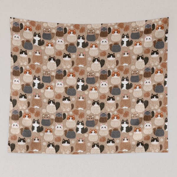 Item preview, Cute Cats in Sweaters Winter Cozy Kittens Pattern designed and sold by NicolasGlowArt.