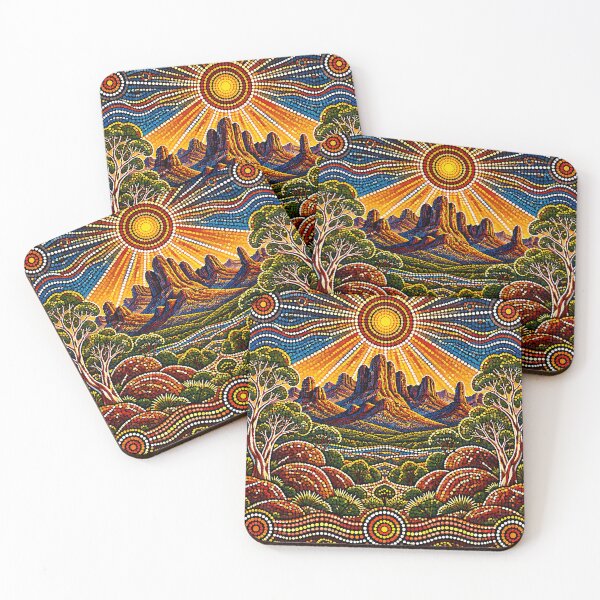 Item preview, Aboriginal Inspired Dot Art - Warrumbungle Sunburst Landscape designed and sold by GrinGalore.