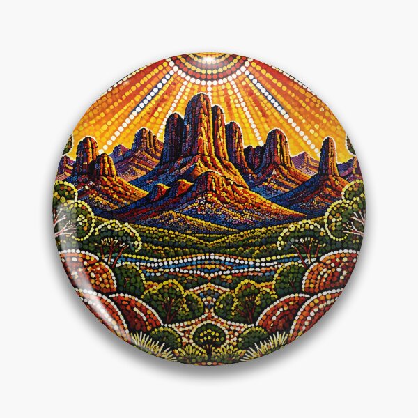 Item preview, Aboriginal Inspired Dot Art - Warrumbungle Sunburst Landscape designed and sold by GrinGalore.