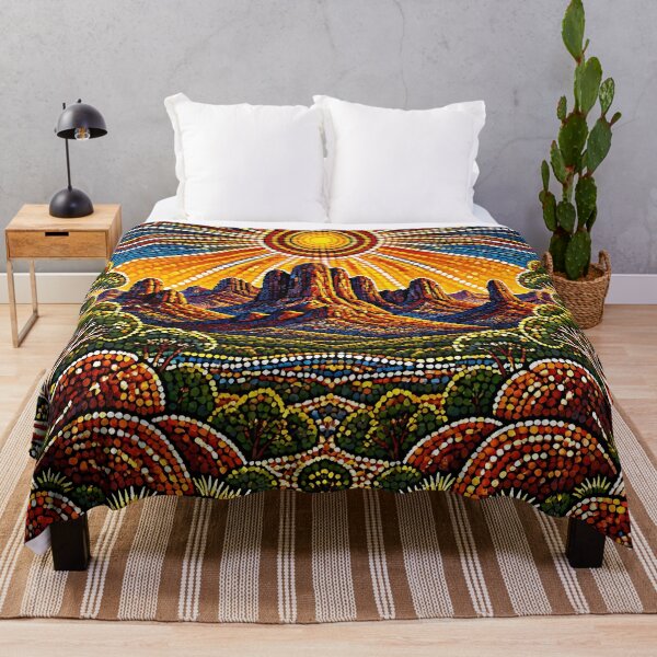 Item preview, Aboriginal Inspired Dot Art - Warrumbungle Sunburst Landscape designed and sold by GrinGalore.