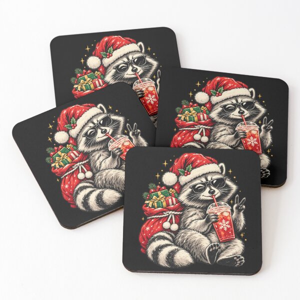 Item preview, Cute Christmas Raccoon Drinking Soda Santa Gift Sack Vibe designed and sold by MaskedTarget.