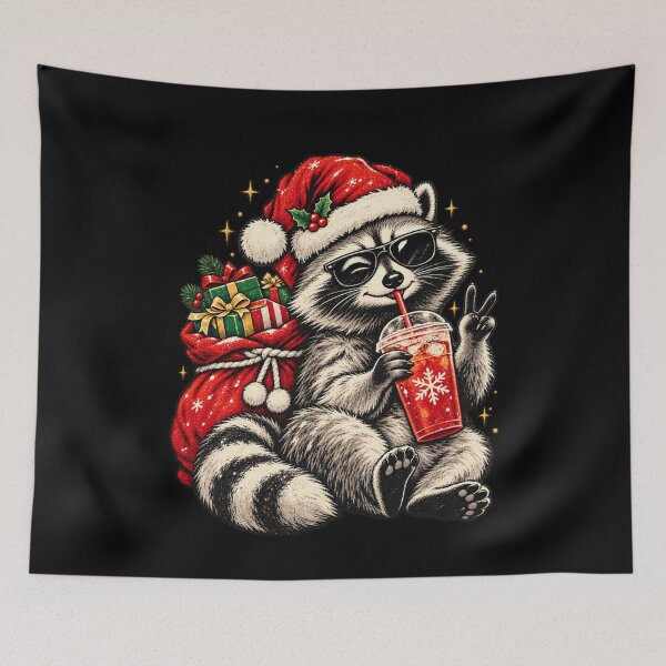 Item preview, Cute Christmas Raccoon Drinking Soda Santa Gift Sack Vibe designed and sold by MaskedTarget.